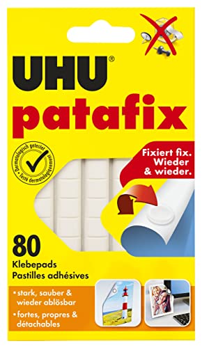 UHU Patafix, ablösbare Klebepads, 80 Stück, weiß, für vielseitige Anwendung im Büro und Haushalt