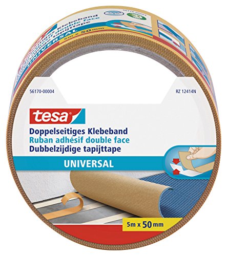 📍 **tesa Doppelseitiges Klebeband Universal - Vielseitiges Klebeband für Verpackungen, Deko und Teppiche oder zum Basteln - 5 m x 50 mm**