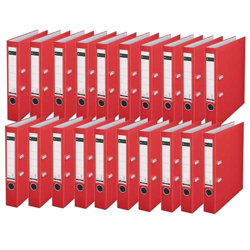 Leitz 180 Qualitäts-Ordner A4, 20er Pack, schmal, rot, 5,2 cm Rückenbreite, PP-laminiert, 10155025