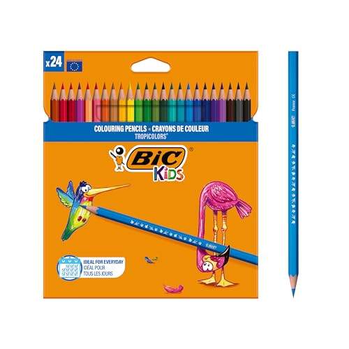 BIC Kids Buntstifte Tropicolors 24 Farben im Karton Etui, bruchsichere Mine, holzfrei, für Kinder ab 5 Jahren