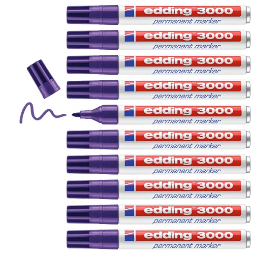 📍 **edding 3000 Permanent Markers - Violet (Purple) - 10 Pens - 1.5–3 mm Round Tip - Quick-Drying Permanent Marker - Waterproof, Smudge-proof - for Cardboard, Plastic, Wood, Metal - Universal Marker**