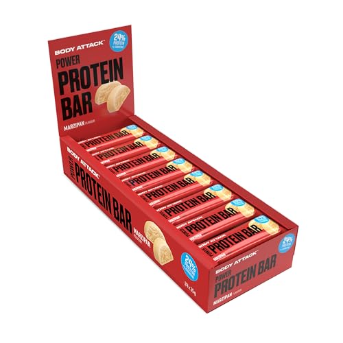 Entdecke die leckeren Body Attack Proteinriegel Marzipan – 24 x 35 g pure Fitness! 25% hochwertiges Milcheiweiß, fettarm & vollgepackt mit Vitaminen! 💪🍫 #ProteinRiegel #FitnessSnack #MadeInGermany