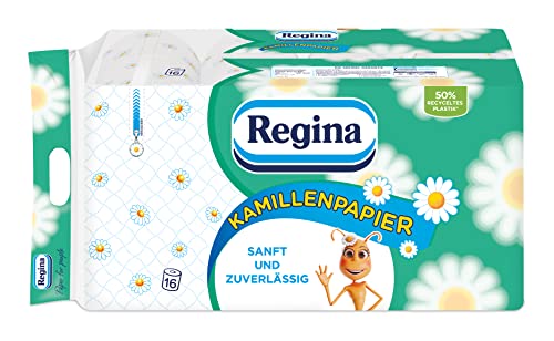 📍 **Regina Chamomile Paper 3-Ply Toilet Paper - 16 Roll Pack, 150 Sheets per Roll, Soft and Gentle with Chamomile Scented and FSC Certified Paper**