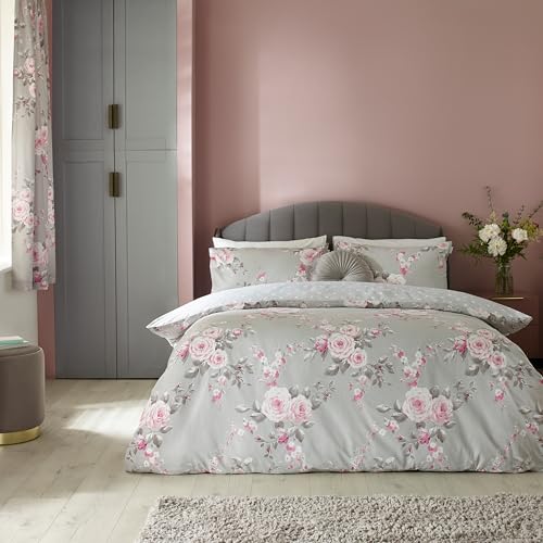 Verleihen Sie Ihrem Schlafzimmer mit dem Catherine Lansfield Canterbury Floral King Duvet Cover Set in Grau einen Hauch von Eleganz! 🌼✨ #Bettwäsche #CatherineLansfield #SchlafzimmerDeko #FloralDesign