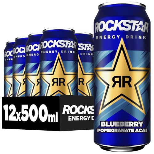 Rockstar Energy Drink Blueberry - Koffeinhaltiges Erfrischungsgetränk für den Energie Kick, EINWEG (12 x 500ml) (Verpackungsdesign kann abweichen)