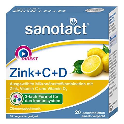 📍 **sanotact Zinc + C + D (20 Lozenges) • Zinc Tablets with Vitamin C & Vitamin D3 • Triple Formula for Immune System • Immune Vitamins • Zinc Lozenges • Fruity Lemon Flavour**