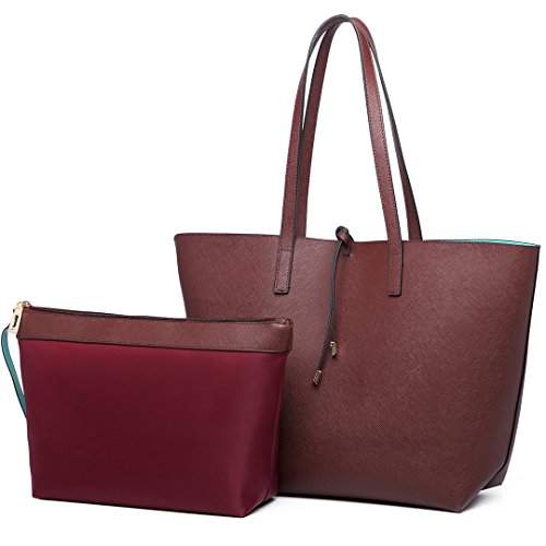 Miss Lulu Schultertaschen für Damen Shopper Damen Groß Tasche Damen Henkeltasche Damen Modische Einkaufstasche PU-Leder Praktisches 2-teiliges Handtaschen-Set