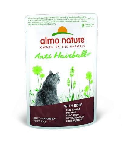 Almo Nature Anti-Hairball Katzenfutter, Nassfutter Rind für erwachsene Katzen, 30 x 70g Packung