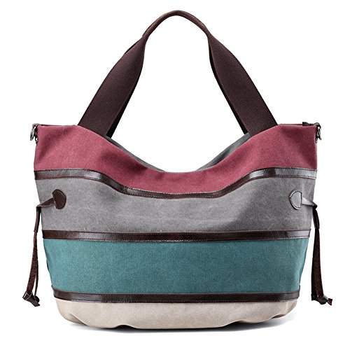 JIAN YA NA Damen Hobo Tasche, gestreifte Leinwand Crossbody Beutel, Schulter-Handtasche in Lila, vielseitig und lässig