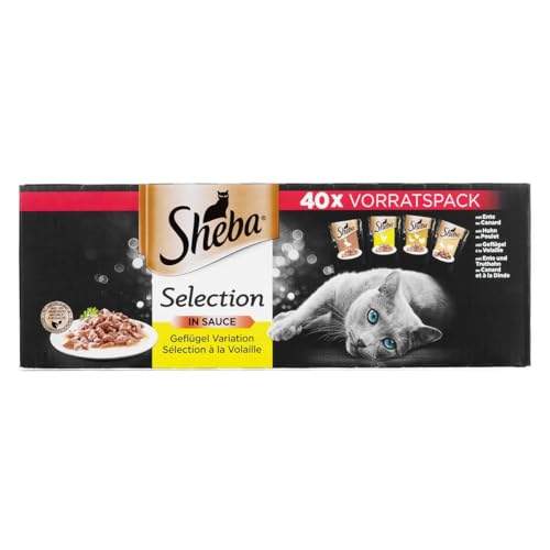 📍 **Sheba Katzennassfutter Selection in Sauce, 40 Portionsbeutel, 40x85g (1 Großpackung) – Katzenfutter nass, Geflügel Variation mit Ente, Huhn, Geflügel und Truthahn**