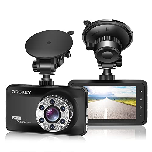 ORSKEY Dashcam Auto 1080P Full HD Autokamera DVR Dashboard Kamera Videorecorder, vorne, für Autos 170 Weitwinkel WDR mit 3.0" LCD Display Nachtsicht Bewegungserkennung und G-Sensor