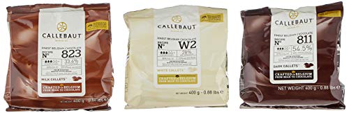 📍 **Callebaut Receipe No. 811, 823 und W2, Kuvertüre Callets, Zartbitterschokolade, Milchschokolade und weiße Schokolade, 1200 g**