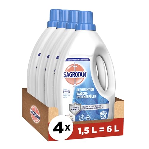 "Entdecke die Himmelsfrische mit Sagrotan Wäsche-Hygienespüler! 🌟 4 x 1,5 l Desinfektionsspüler für hygienisch reine Wäsche – praktischer Vorteilspack! 🧺✨ #Hygiene #Wäsche #Sagrotan"