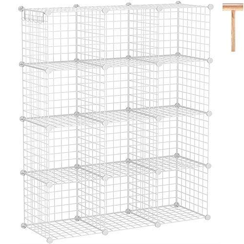 C&AHOME 12-Würfel Drahtwürfel-Aufbewahrung, Metall-Organizer, Bücherregal, 93,5 cm L, weiß