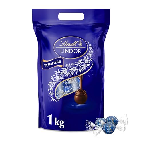 Lindt LINDOR Schokoladen Kugeln feinherb | 1 kg Beutel, wiederverschließbar | ca. 80 Kugeln dunkle | Großpackung, Pralinen-Geschenk, Schokoladengeschenk