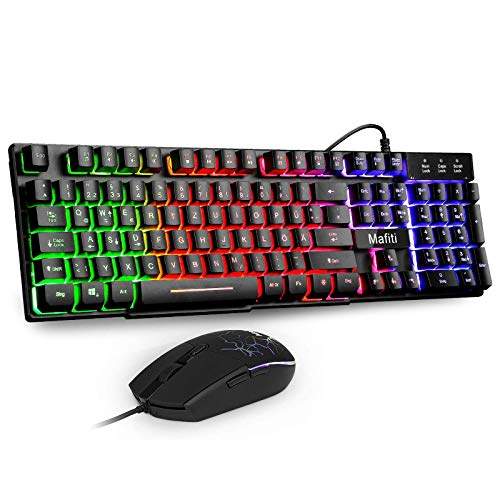 "Erlebe ultimatives Gaming mit dem Mafiti Kabelgebundenem Tastatur und Maus Set! LED Hintergrundbeleuchtung in Regenbogenfarben - Perfekt für Büro & Gaming! #GamingGear #Mafiti #LED"