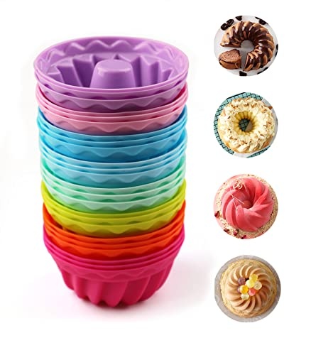 Mlying Mini Gugelhupfform Silikon 24 Stück, Wiederverwendbare Muffinförmchen  6,5cm, 8 Farben, Kuchenform Cupcake