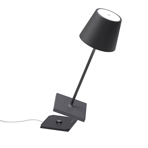 Entdecke die Zafferano Poldina Pro Mini Lampe: Kabellose, wiederaufladbare Tischlampe mit Touch Control für drinnen & draußen! Dimmer + 2200-3000K, 30cm, Dunkelgrau 🌟 #Design #Beleuchtung #Outdoor