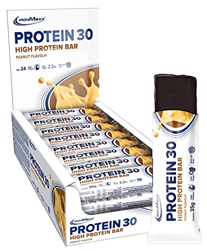 IronMaxx Protein 30 Eiweißriegel - Erdnuss 24 x 35g | palmölfreier Proteinriegel mit Vitaminen | für zuckerreduzierte und Low-Carb-Ernährung geeignet