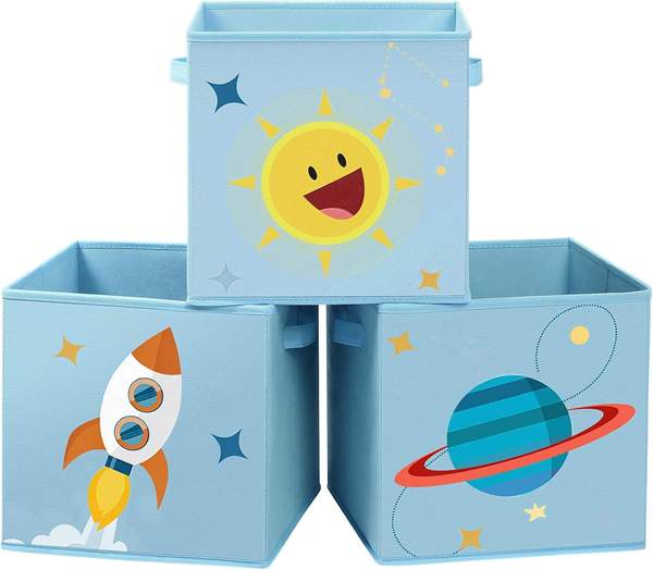 songmics aufbewahrungsbox 3er set faltbox spielzeug-organizer blau 30x30x30 cm