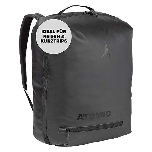 ATOMIC DUFFLE BAG 60l Schwarz, robuster Reiserucksack mit Hauptfach, Netztaschen, Sneaker-Fach, wasserabweisend