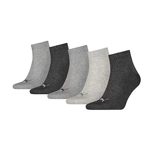 Puma Unisex Quarter Plain Socks (5 Pack), Anthraci/L Mel Grey/M Mel Grey, 39-42