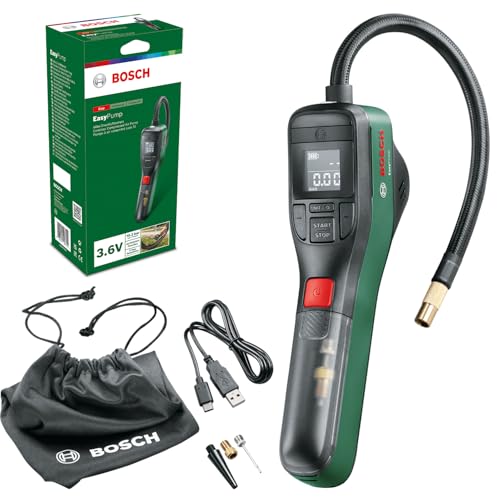 📍 **Bosch Electric Air Pump, Mini Compressor, EasyPump (3.0 Ah Battery, 3.6 Volt, Autostop Function, 150 PSI, 10.3 Bar, LED, rechargeable using USB-C®, in Box)**