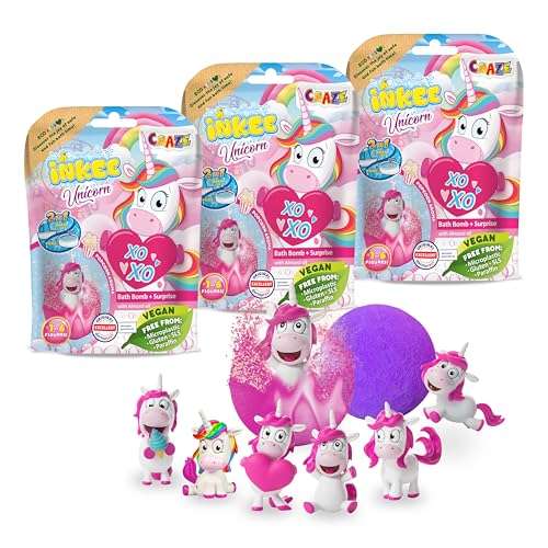 badekugeln einhorn 3er set von inkee mit surprise figur, magische badebomben