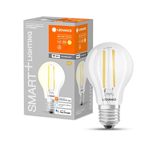 LEDVANCE Smarte LED-Lampe mit WiFi Technologie, Sockel E27, Dimmbar, Warmweiß (2700 K), ersetzt Glühlampen mit 60 W, SMART+ WiFi Classic Dimmable, 1 Stück (1er Pack), Birne