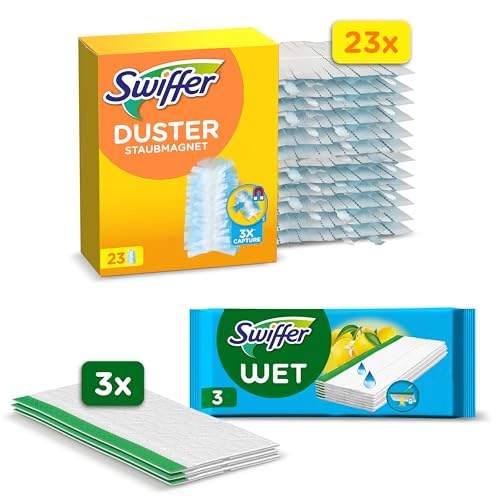 "Erleben Sie die Sauberkeit neu! 🧹 Swiffer Trap & Lock Set: 23 Staubmagneten, 3x mehr Staub & Haare, inkl. 3 Feuchte Bodentücher! #Sauberkeit #Swiffer #Haushalt #Staubfrei"