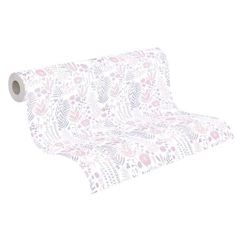 A.S. Création Kinderzimmertapete Little Love Tapete mit Blumen floral PVC-freie Vliestapete lila rosa weiß beige seidenmatt glatt 381181