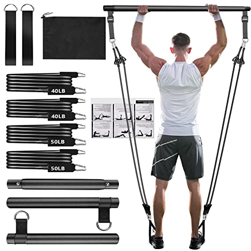 Entdecke das Qicool Pilates Bar Set: Einstellbare Fitness-Lösung mit 4 Widerstandsbändern (40 LBS x2, 50 LBS x2), Schaumstoffgriff & Türanker! Perfekt für Zuhause, Yoga & Stretching! #Fitness #Pilates #Workout