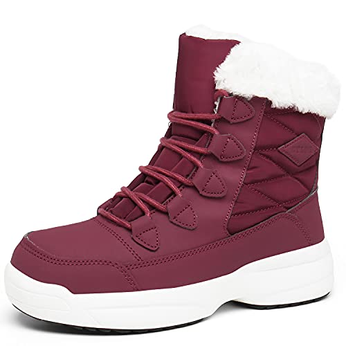 ZYLDK Damen Winterstiefel Winterschuhe Warm Gefüttert Winter Boots Schneestiefel rutschfeste Wanderschuhe,Rot,EU41