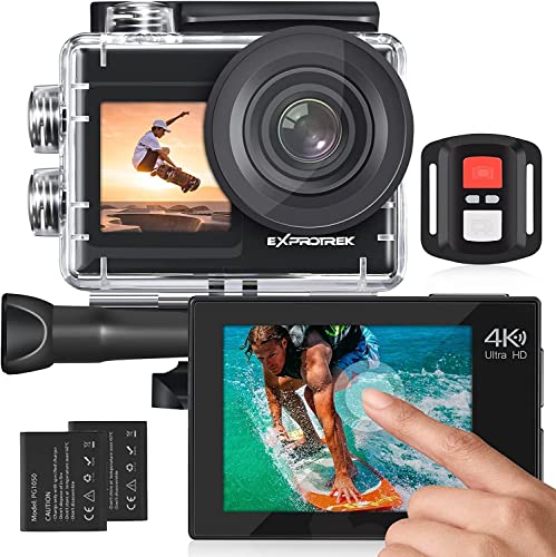 Exprotrek Action Cam 4K Unterwasserkamera Wasserdicht 40M Ultra HD 20MP Kamera 170 ° Ultra-Weitwinkel WiFi Camcorder EIS Stabilisierung mit Dual 1350 mAh Akku