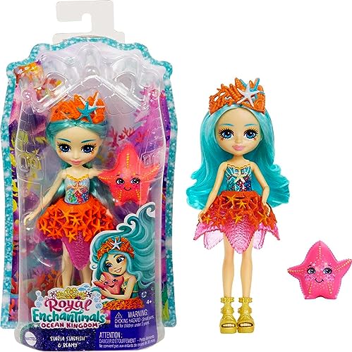 Enchantimals HCF69 - Royal Staria Starfish-Puppe (15,2 cm) & Beamy aus Königreich Oceana, kleine Puppe mit abnehmbarem Rock & Zubehör, Spielzeug Geschenk für Kinder ab 3 Jahren