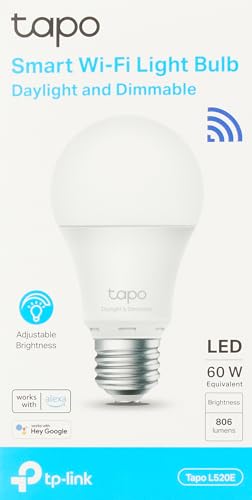 "Erleuchte dein Zuhause mit der Tapo L520E! 🌟 Smarte WLAN Glühbirne E27 in kaltem Weiß, dimmbar, hublos und kompatibel mit Alexa & Google Assistant! #SmartHome #IoT #Tapo"