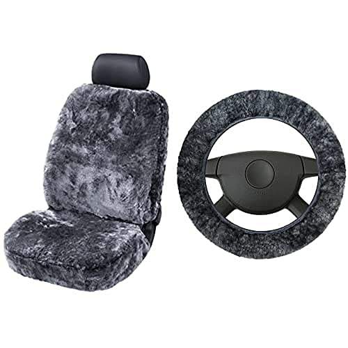 📍 **Walser Lambskin Seat Cover for Car Trish & Lambskin Steering Wheel Cover Car, 100% Lambskin Steering Wheel Protection Car**