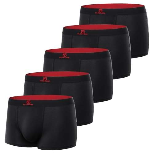 "Entdecke den perfekten Komfort! GLESTORE Boxershorts für Herren im 5er Pack – Hochwertige Modal Unterwäsche in Schwarz mit Rot für Sport & Freizeit! #Boxershorts #HerrenUnterwäsche"