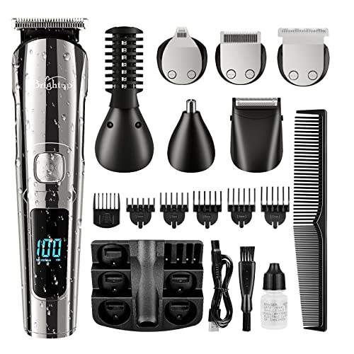 Brightup Barttrimmer Herren - Bartpflegeset mit Haarschneidemaschinen, Haartrimmer, elektrischem Rasierer - IPX7 wasserdicht für Schnurrbart, Gesicht, Nase, Ohren, Körper und Intimbereich, FK-8688T