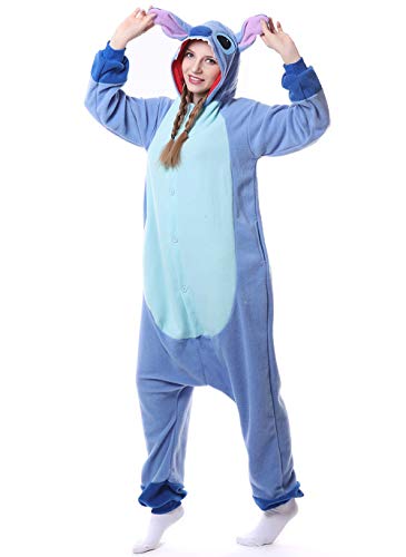 LorranTree Stitch Onesie Kostüm Relaxo Jumpsuit Tier Kostuem Damen Herren Pyjama Fasching Halloween Schlafanzug Cosplay Erwachsene Karneval Blue M