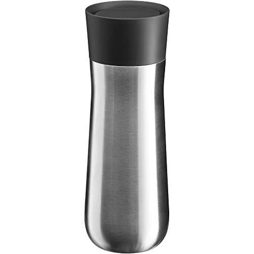 WMF Impulse Isolierbecher 350 ml, Thermobecher mit Automatikverschluss, 360°-Trinköffnung, Kaffeebecher to go hält Getränke 8h heiß/12h kalt, silber