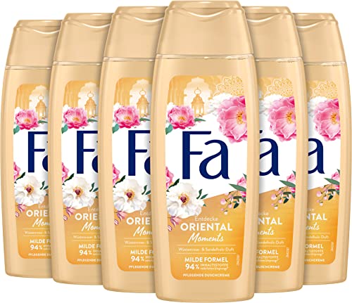 Fa Duschcreme Oriental Moments (6 x 250 ml), Duschgel mit dem zarten Duft von Wüstenrose & Sandelholz, Duschpflege mit milder Formel