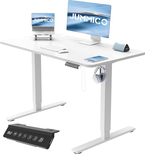 📍 **JUMMICO Höhenverstellbarer Schreibtisch Höhenverstellbar Elektrisch, Ergonomischer Steh-Sitz Tisch Stehpult Verstellbarer Computertisch,Stehschreibtisch Bürotisch Standing Desk,100 x 60 cm, Weiß**