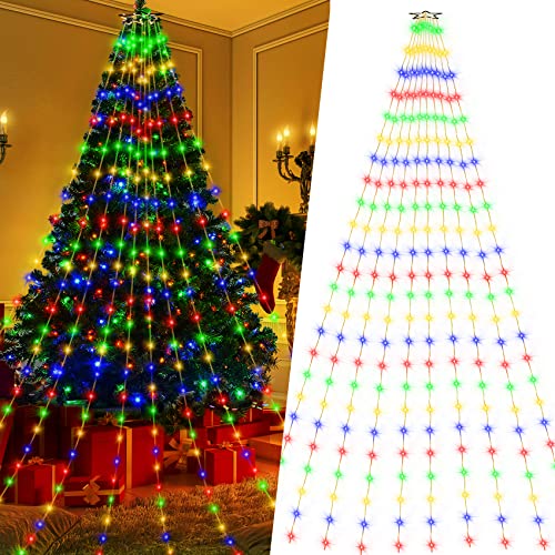 Lichterkette Weihnachtsbaum Christbaumbeleuchtung mit Ring 2,8m 10 Girlanden 280 LEDs, LED Weihnachtsbaumbeleuchtung Außen Innen IP44 Wasserdicht, Christbaum Tannenbaum Lichterkette 8 Modi Bunt