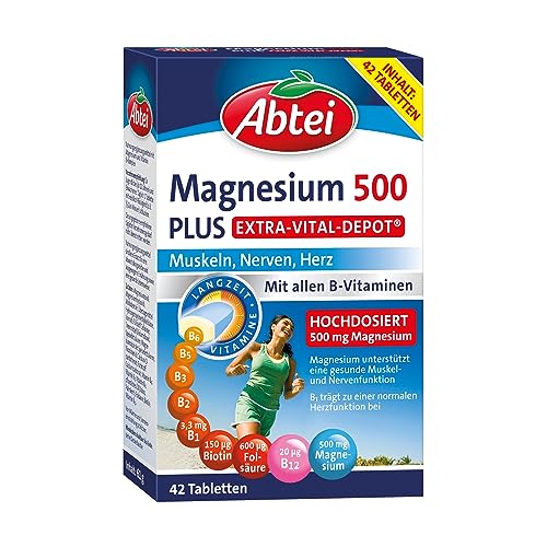 "Entdecke Abtei Magnesium 500 Plus: Hochdosierte Vitalität für Muskeln, Nerven & Herz! Vollgepackt mit B-Vitaminen - 100% vegan! 💪🌱 Hol dir jetzt die 42 Tabletten für dein Wohlbefinden! #Magnesium #Vitalität"