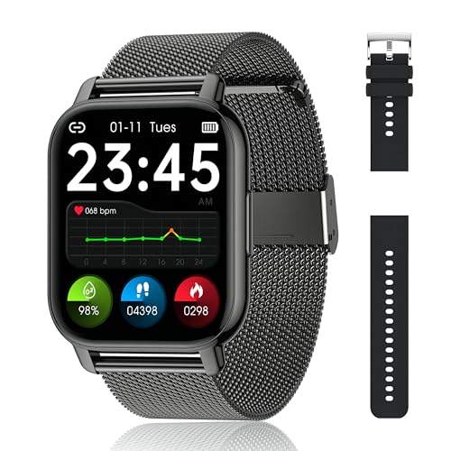 Popglory Smartwatch Damen Herren, 1.85 Zoll Fitnessuhr mit Telefonfunktion, 100+ Sportsmodi Damen smartwatch mit Blutdruckmessung SpO2 Herzfrequenz Schrittzähler Schlafmonitor für Android iOS