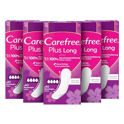 "Entdecke CAREFREE Slipeinlagen Plus Long: 5 x 40 Stück für ultimativen Schutz! Parfümiert & super saugstark – bleib trocken & frisch! 🌸 #Slipeinlagen #Frauenhygiene #Carefree"