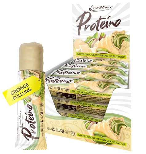 ironmaxx proteino proteinriegel white chocolate pistachio, glutenfrei, 12 x 30g