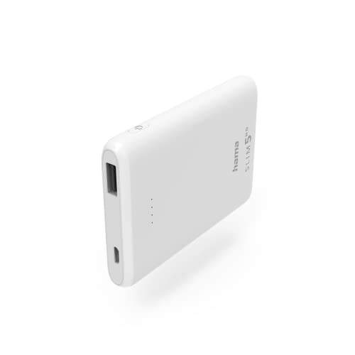 Hama Power Pack Slim 5HD (externer Akku 5000 mAh, tragbarer Akku, Schnellladung, USB 3.0, Power Bank, kompatibel mit iPhone 14 13 12 11 X Samsung Xiaomi Huawei iPad etc) weiß