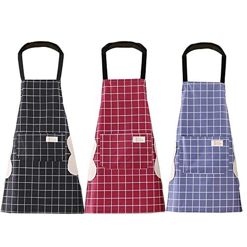 Ailelan Kochschürze 3pcs Latzschürze Wasserdicht Schürze mit Taschen Grillschürze mit Bändern Küchenschürze Unisex Apron Grillschürze für Männer & Damen für Zuhause, Küche, Restaurant, Kaffeehaus